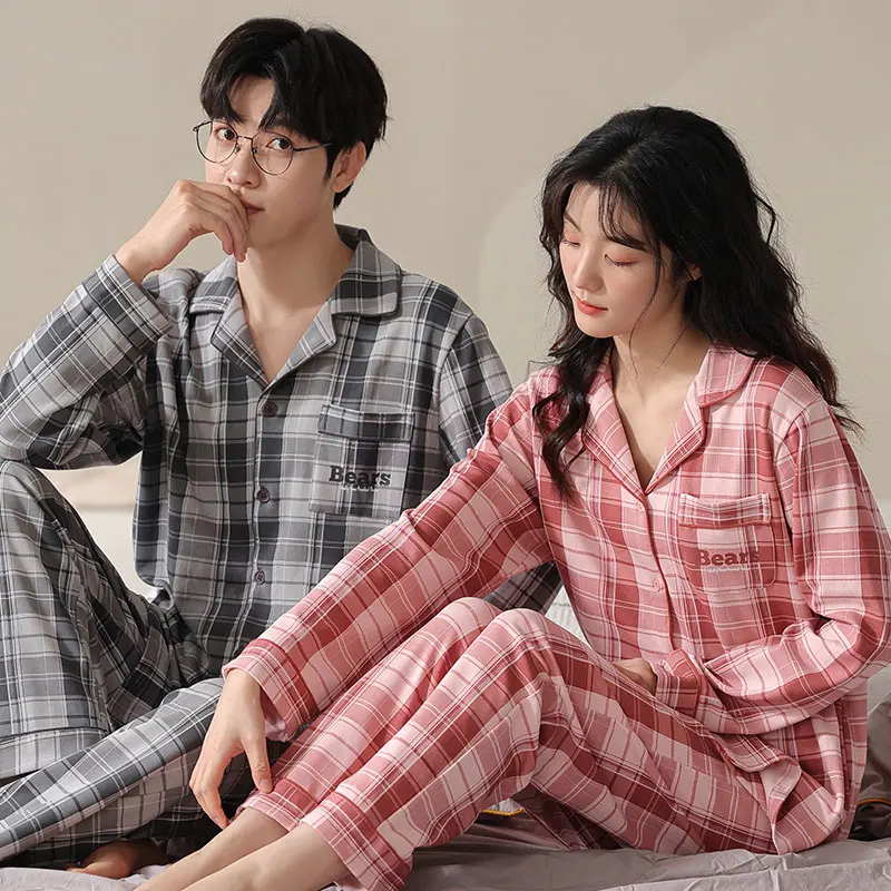 

Men's Pajama Sets Simple Sleepwear Long Sleeve 100% Cotton Leisure Outwear Soft Autumn Winter Plaid Loungewear