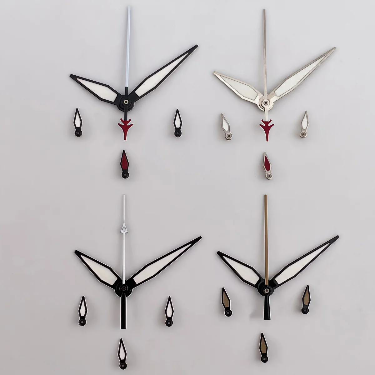 6-pin pilot-style plane watch hands, featuring C3 green luminous. Replacement hands compatible with VK63 VK64 quartz movements.
