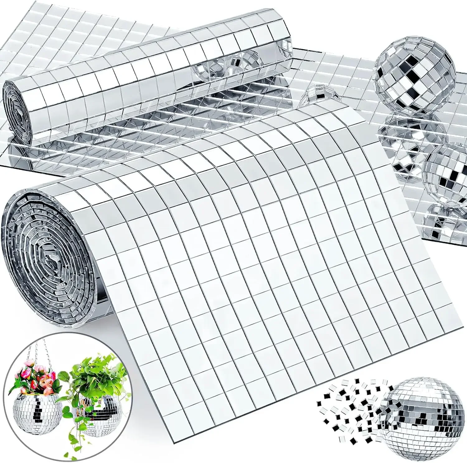 7200 5x5mm 10x10mm Self Adhesive Tiles, Mirror Mosaic Tiles, Square Disco Mirror Tile, 4D Disco Ball Stickers DIY Craft Party