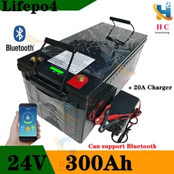 Waterproof 24V 300AH lifepo4 lithium Battery bluetooth APP BMS for 2400W Inverter Solar Systems golf cart + 20A Charger