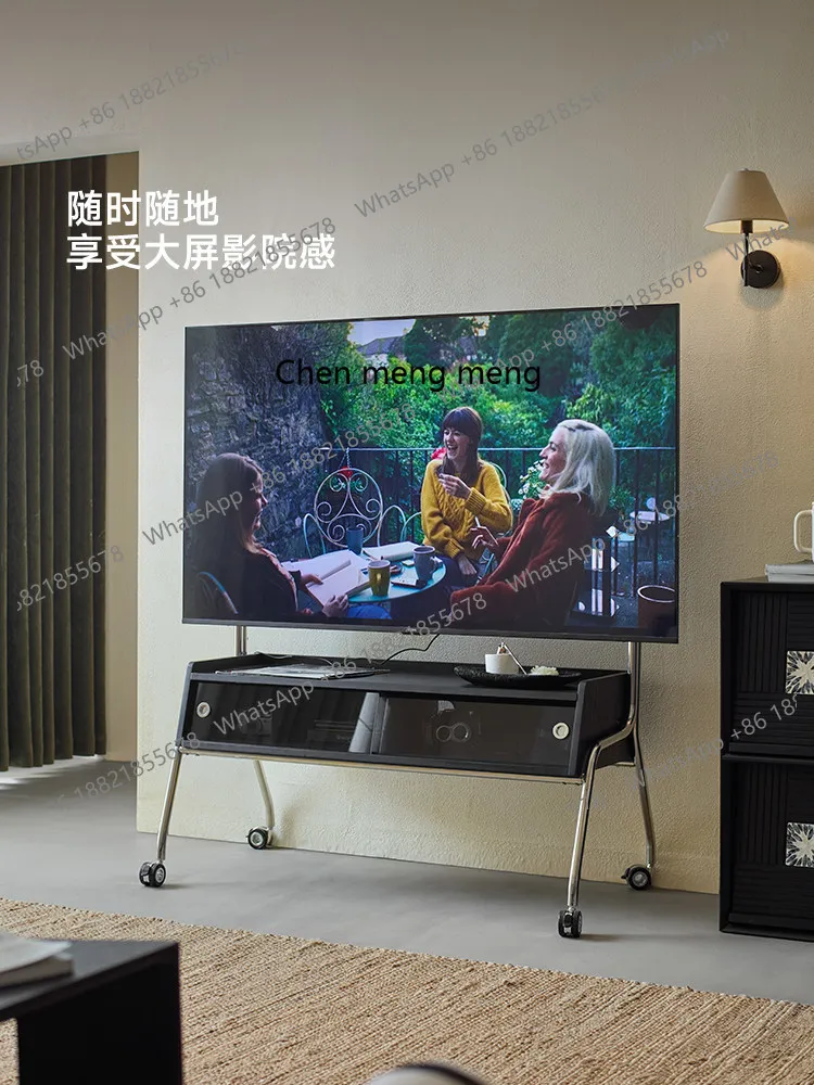 Light sandalwood roaming retro solid wood TV mobile bracket home floor shelf can be 65 inches