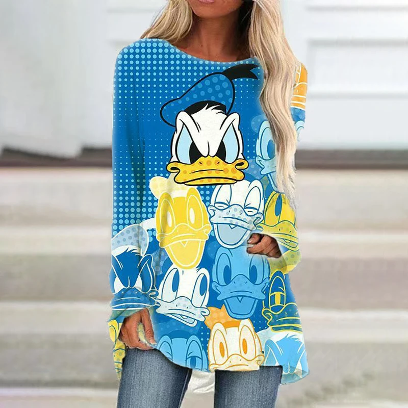 

Spring and Autumn Street Mickey Minnie Fashion 3D Printing New Slim Women's Long Sleeve Round Neck Casual Raglan Sleeve T-shirt