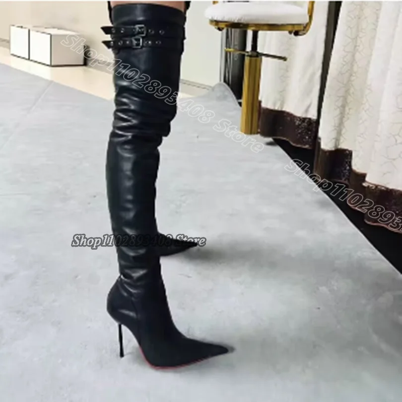 Schwarze Stiletto-Stiefel mit Reißverschluss aus mattem Leder, spitzer Zeh, neuer britischer Stil, stilvoll für Frauen, sexy Overknee-Stiefel, Zapatos Para Mujere.