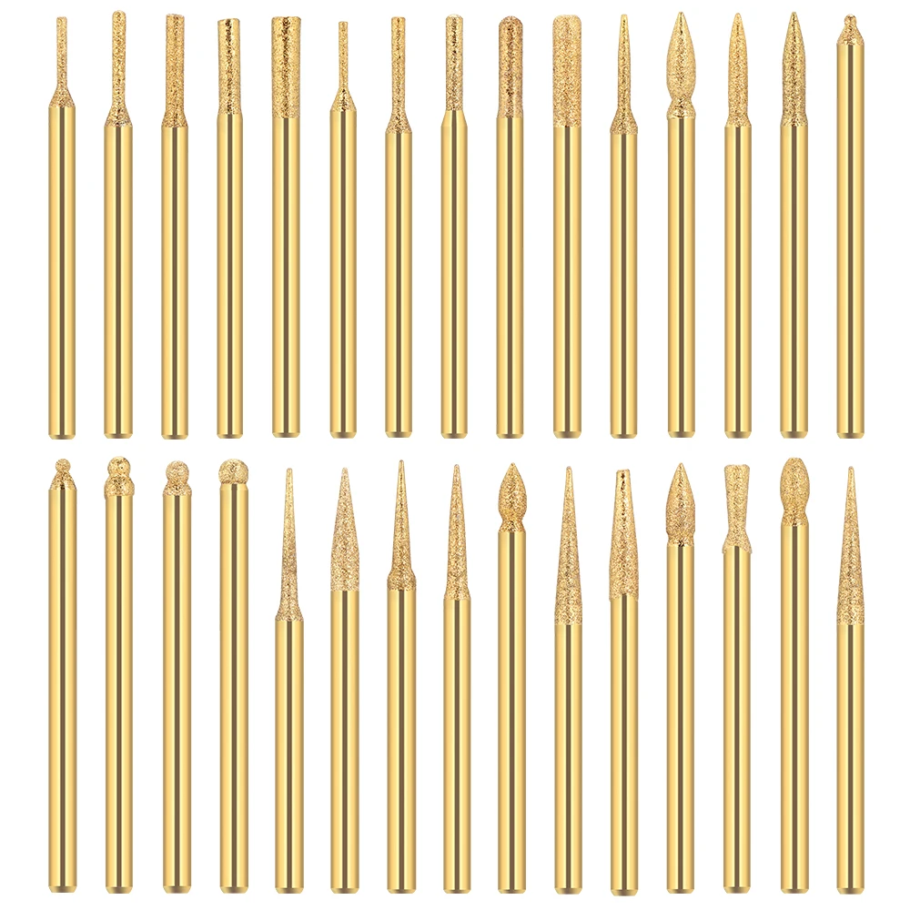 XCAN 다이아몬드 드릴 비트 30pcs 3.0mm 생크 다이아몬드 Burs 드릴 비트 세트 Dremel 전기 그라인더 연마 도구 파일