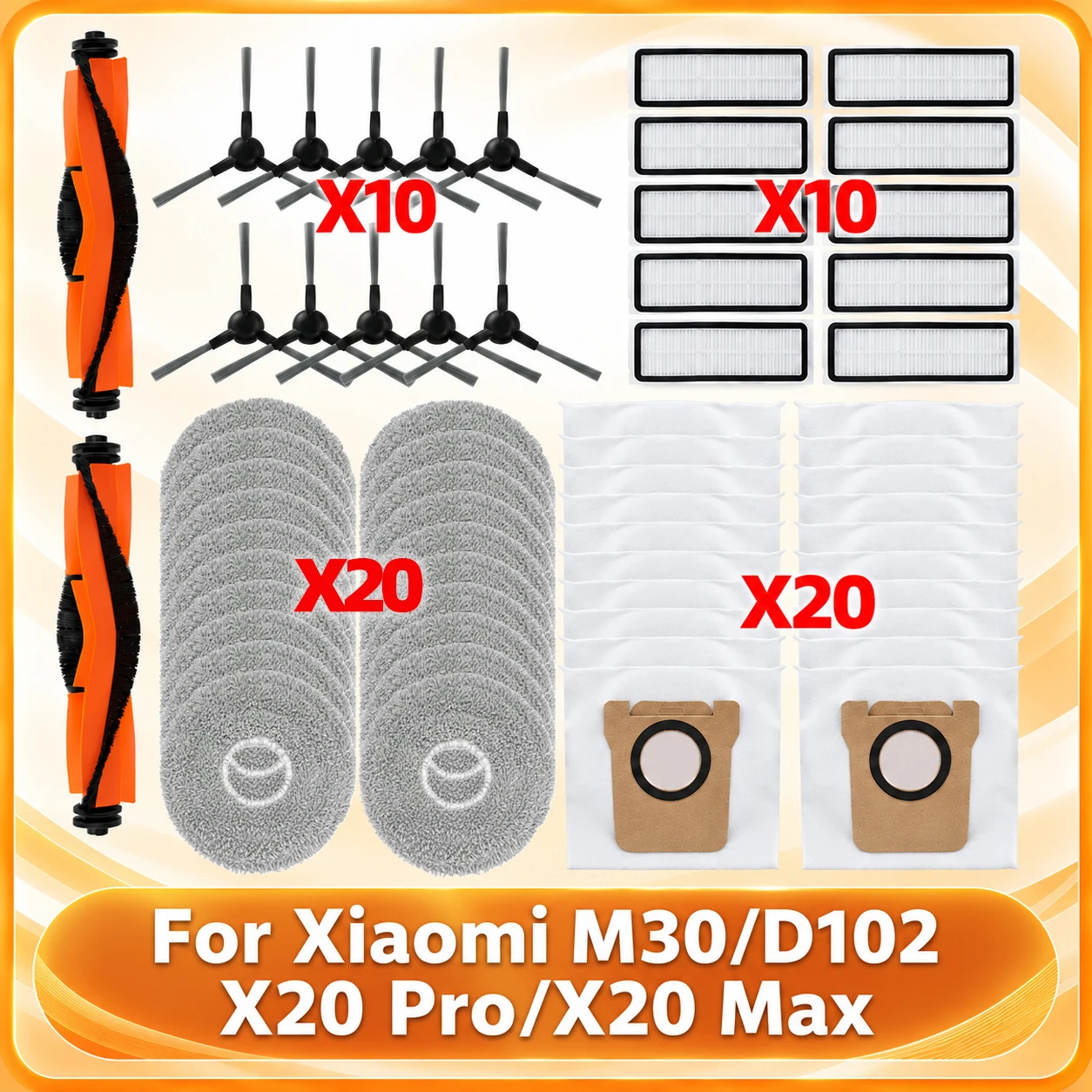Parts Fit For Xiaomi Mijia M30 D102 / Xiaomi X20 Pro D102GL / Xiaomi X20 Max D109GL Dust Bag Main Side Brush Filter Mop Pads