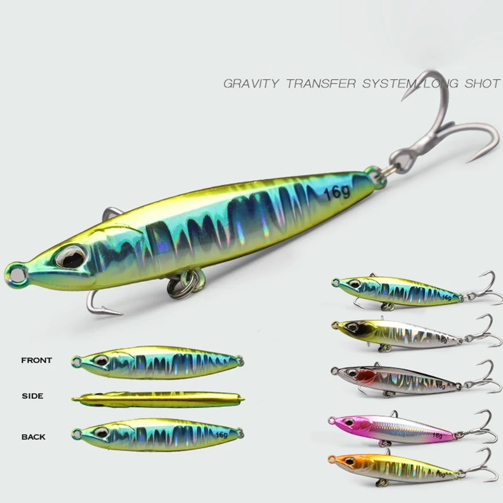 Jig Fishing Lures Metal Jigging Bait 9g 16g 21g Two Treble Hooks Long Cast Jigging Lures Artificial Bait Pesca Fishing Tackle