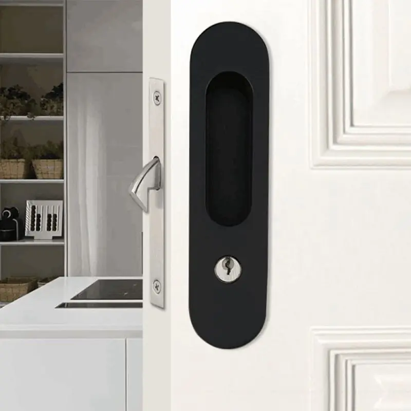 

Wooden Door Sliding Door Lock Matte Black Pocket Door Lock Hardware Invisible Recessed Handle Latch With Keys Barn Door Lock