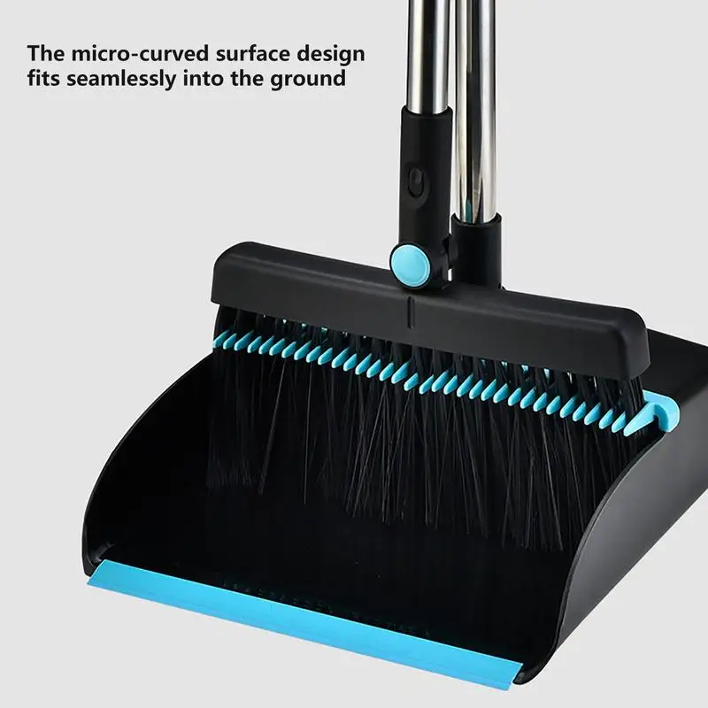 Indoor Broom And Dustpan Set Portable Big Floor Cleaning Broom Adjustable Long Handle Cleaning Silicon Scraper Broom & Dustpan