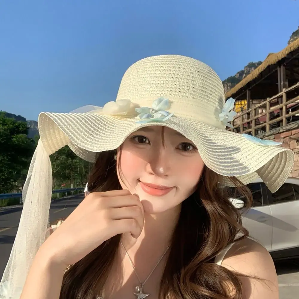Trendy Big Bowknot Sun Hat Flower Large Brim Straw Hat Lightweight Elegant Wide Brim Hat Or Women