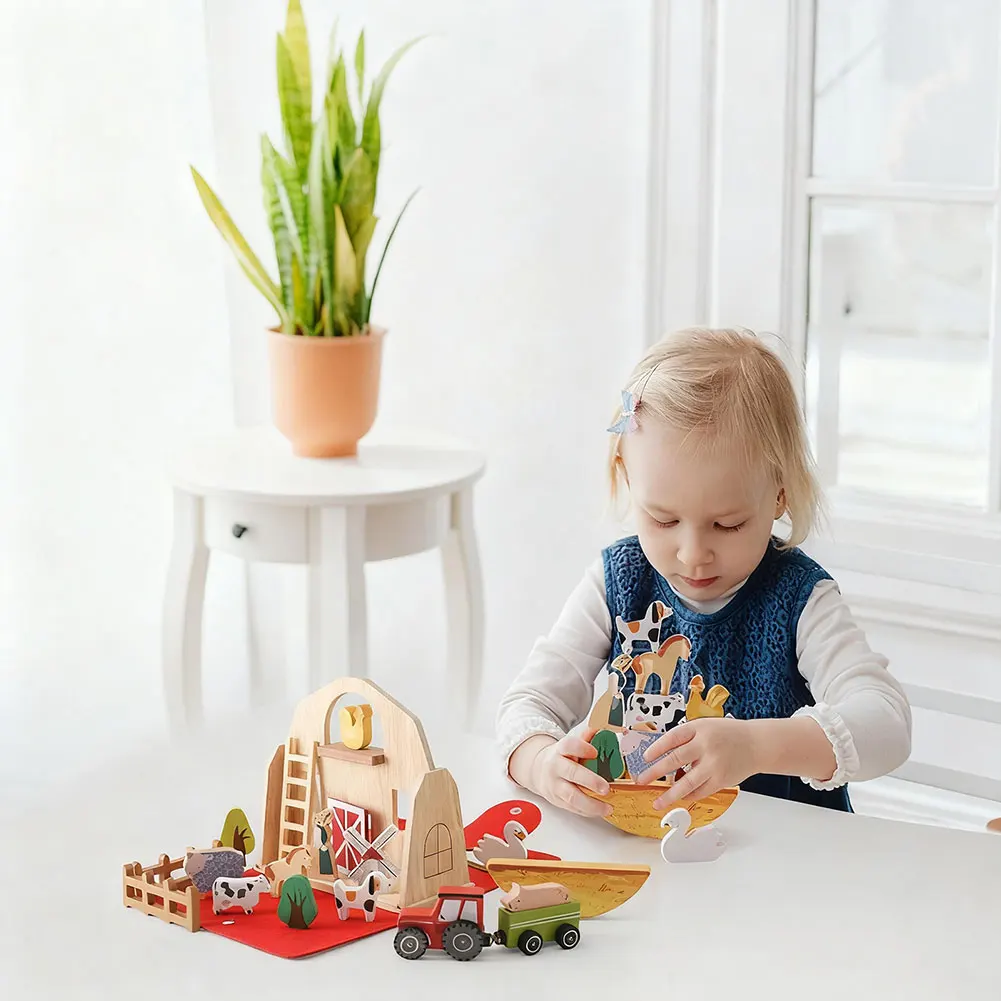 مجموعة بناء حيوانات المزرعة الخشبية الطبيعية لعبة مكعبات خشبية طبيعية آمنة لمرحلة ما قبل المدرسة لعبة أنشطة غرفة اللعب #2