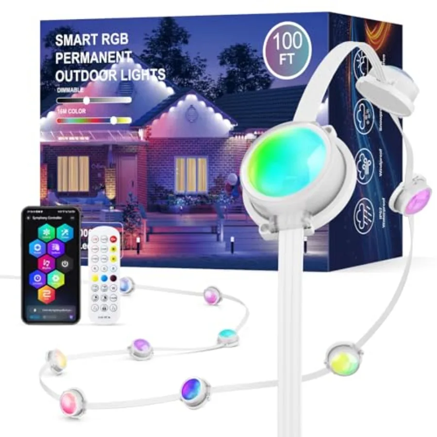 Permanent Outdoor Lights Permanent Outdoor Lights for House with RGB+IC Smart LED App and Remote Control DIY IP67 Waterproof fo