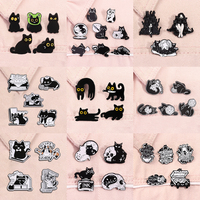 3-8pcs/set Cute Black Cat Enamel Pins Funny Big Eyes Kitten Animal Brooches Lapel Badge Cartoon Jewelry Gifts For Cat Lovers