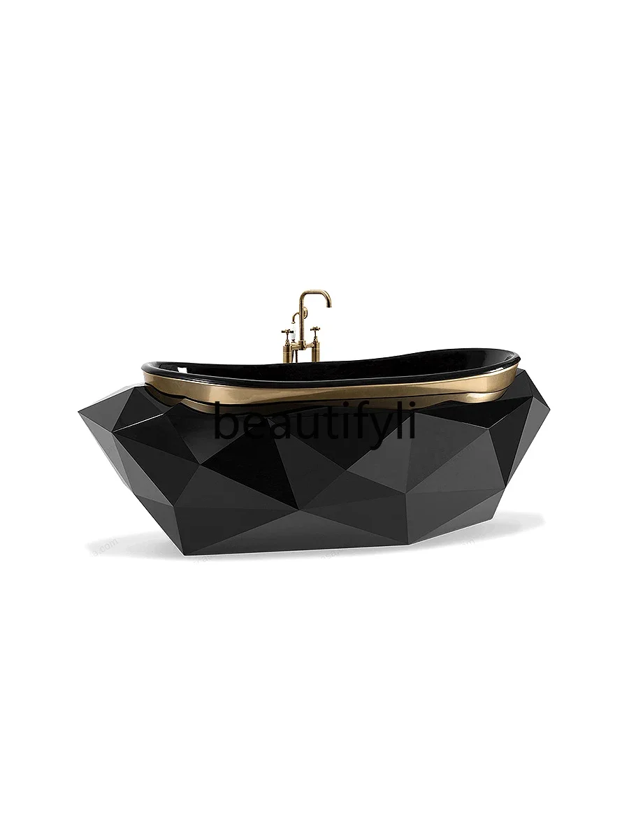 Stainless steel rhombus bathtub villa hotel home bathroom designer light luxury separate bathroom cylinder