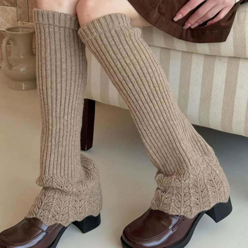 Einfarbige gestrickte Beinschützer für Damen, weiche Damen-Schuhüberzüge, atmungsaktive und dicke Damenstiefel, gestapelte Socken, Fußwärme