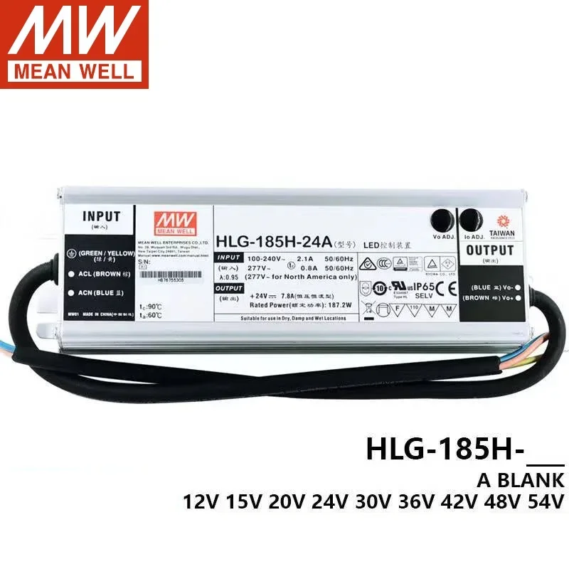 HLG-185H-12A/12B/24A/24B/36A/36B/48A/48B Taiwan MEAN WELL Waterproof LED Power Supply 185W