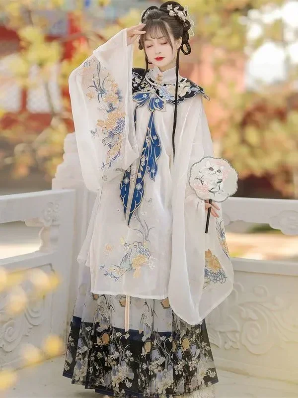 Ming Heavy Industry Embroidery Gown Woven Gold Horse Face Cloud Shoulder Hanfu Female Chinese Traditional Dress Costume Set