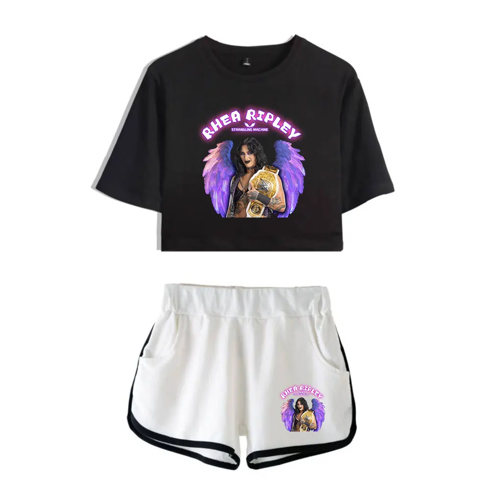 

Топы Rhea Ripley Merch, комплект из двух предметов, шорты + милая футболка, уличная одежда, комплекты для девочек, повседневная одежда в стиле Харадзюку
