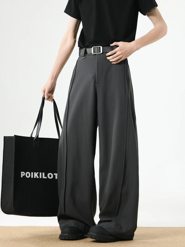 

Summer Casual Wide Leg Double Pleat Men's Pants Dra CleanFit Cool Sle Loose Trousers for Youth Trendy Brand