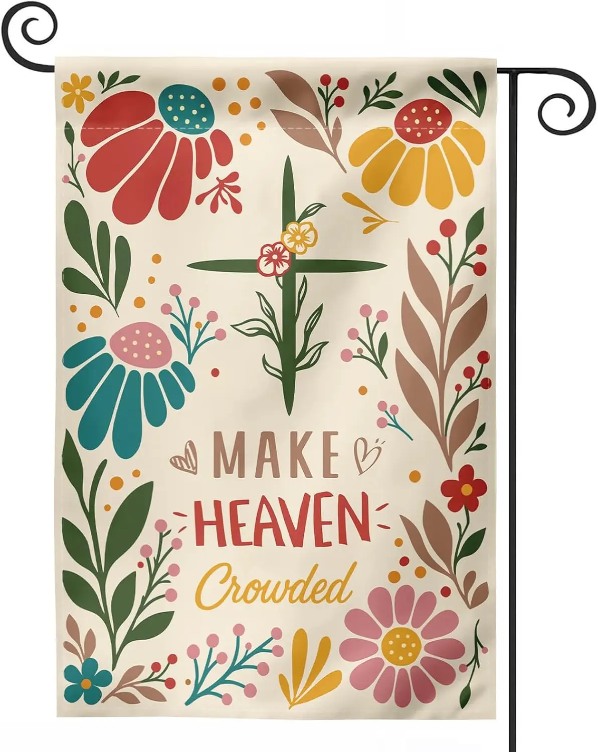 Make Heaven Crowded Floral Cross Christian Faith Garden Flag | 12x18in double-sided polyester christian garden flag, colorfu xxl