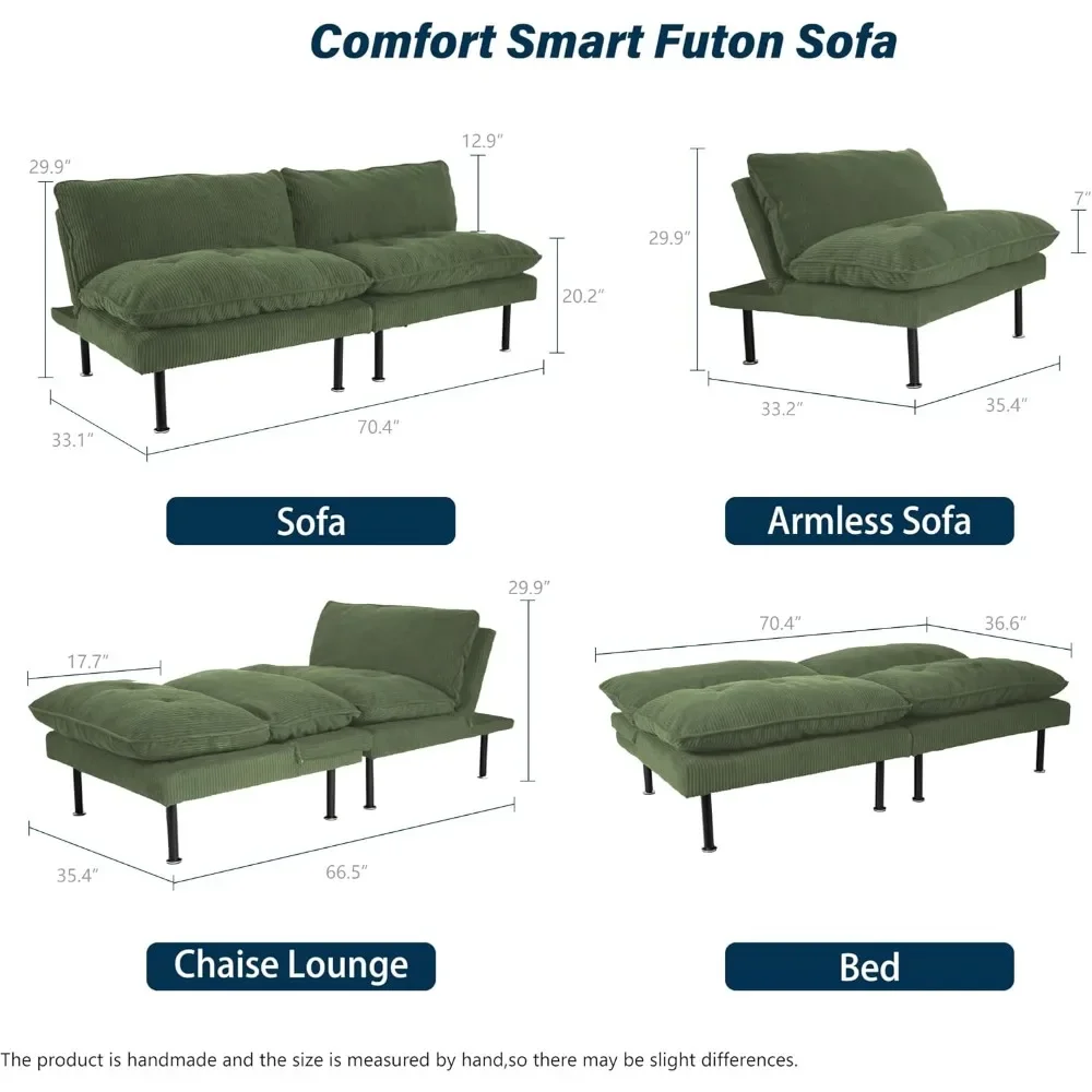 70" Modern Convertible Futon Sofa Bed 4-in-1 Multi-Function Couch Sleeper with Adjustable Backrest for Comfortable Living Room