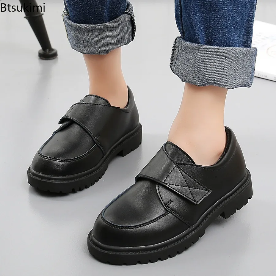 2026 Kids Leather Shoe Four Seasons Black Shoes for Boys Fashion Causal Children's School Uniform Shoes British Style Versatile