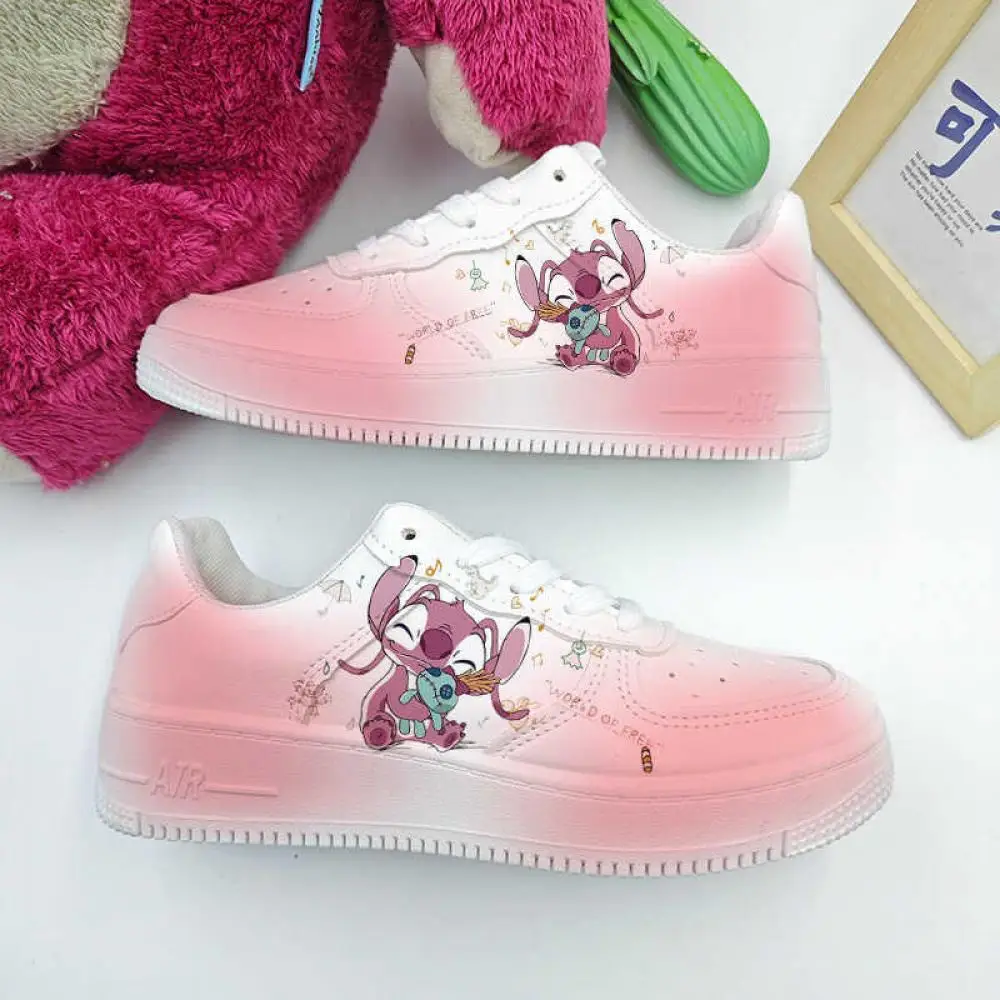 Kawaii Stitch Angel Couple Sneakers Men Women Casual Shoes Male Board Shoes Fashion Girls Soft Sports Shoes Flats 3D Graffiti