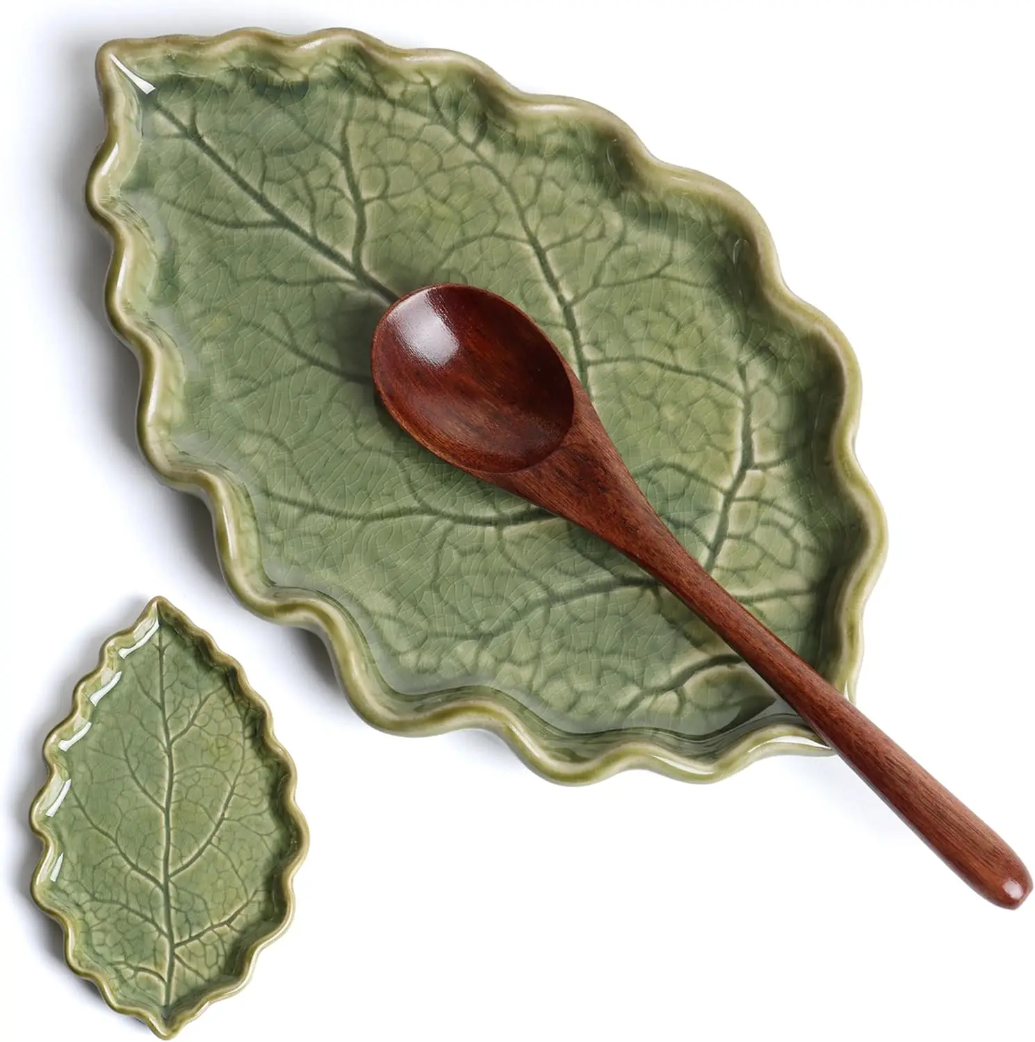 

Ceramic Spoon Rest – Green Leaf-Shaped Utensil Holder for Stove Top & Kitchen Countertop