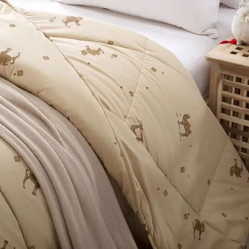 

Winter 100% Camel Wool Bedspread Comforter Warm Quilt Weighted Blanket Camel Hair Quilt Duvet Bedding Couple Bed Quilt Cotton