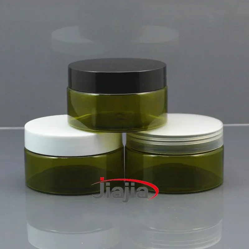 100g Plastic Green Jar with Metal Cap Cream Lotion Bath Salt Packaging Jar Body Scrub Container Cosmetics Refillable Pack 20pcs