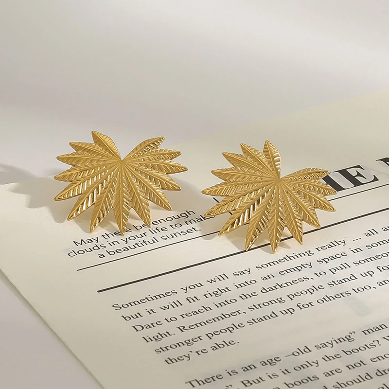 

PRISCA | Metal Gold Leaft Stud Earring Women 18k PVD Stainless Steel Trendy Jewelry Fashion New 2025