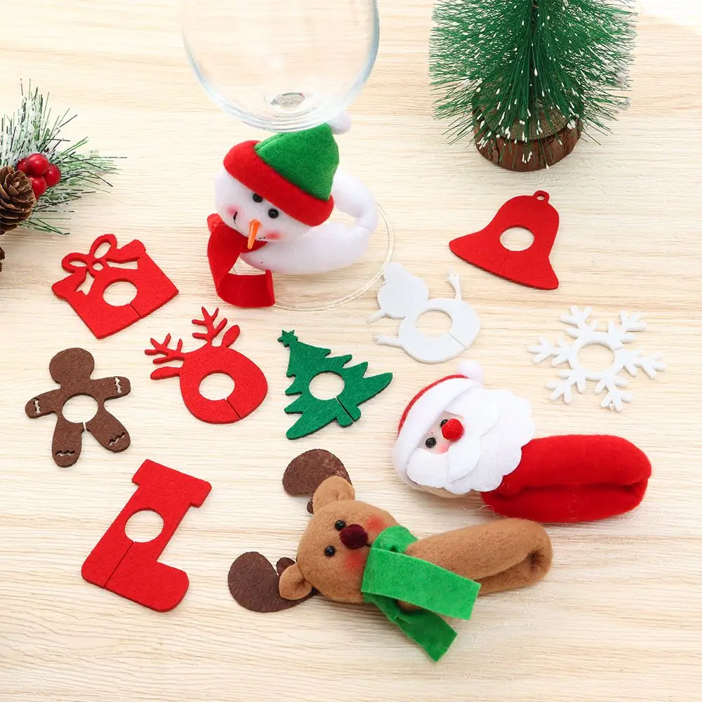 1/10Pcs Home Santa Claus Xmas Pendants Table Decor Christmas Cup Ring Wine Glass Pendants Christmas Cup Decoration Rings