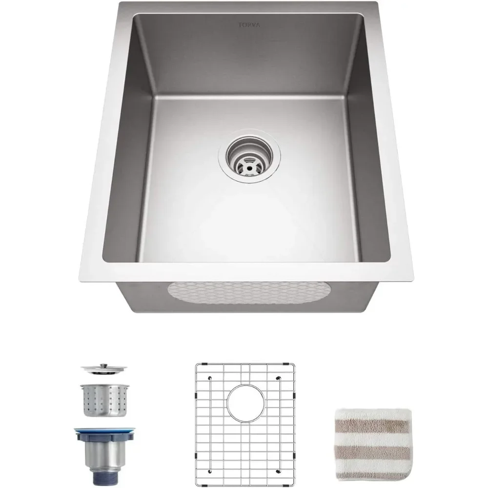 

Bar Sink, TORVA 17-Inch Undermount Kitchen Sink, 16 Gauge Stainless Steel Single Bowl - 17 x 19 x 9 Inch Deep Bar/Prep Basin