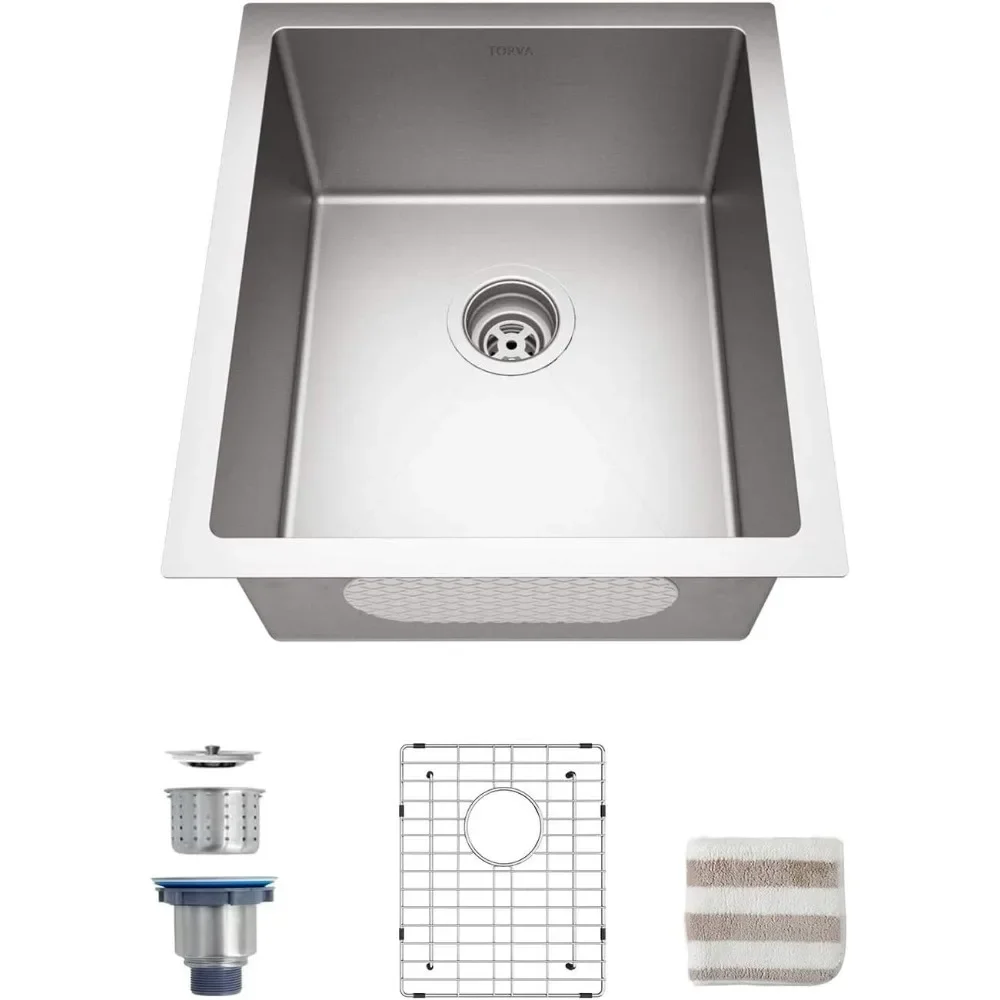 Bar Sink, TORVA 17-Inch Undermount Kitchen Sink, 16 Gauge Stainless Steel Single Bowl - 17 x 19 x 9 Inch Deep Bar/Prep Basin