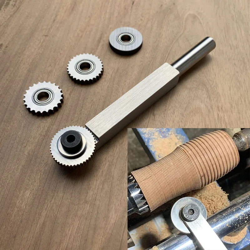 Micro Spiral Tools Woodturning Lathe Tools 1Set Single Wheel knurling Tool Holder with 4 1-4mm Slot Pitch HSS Knurls,