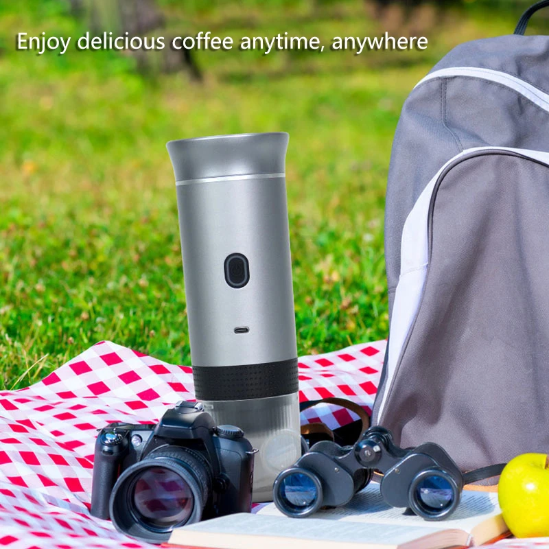 ماكينة الإسبريسو أثناء التنقل: لاسلكية، مدمجة، مثالية للسيارة والتخييم والمنزل، تعمل مع كبسولات 3 في 1