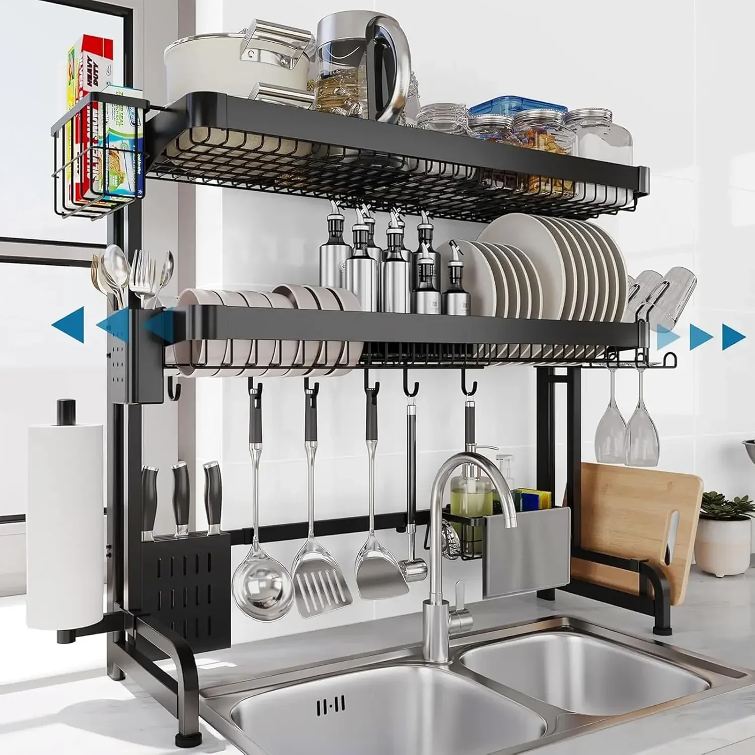 Hot SalesOver The Sink Dish Drying Rack,3 Tier Adjustable Length Full Stainless Steel Large Storage Kitchen Dish Rack,for Kitche