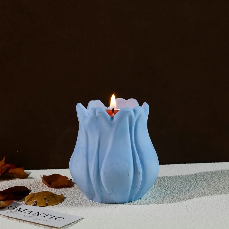 DIY TULIP Corolla แท่งเทียนแม่พิมพ์ซิลิโคนน้ํามันหอมระเหยเทียนจี้ถังเรซิ่นอีพ็อกซี่แม่พิมพ์ตกแต่งบ้าน Storage