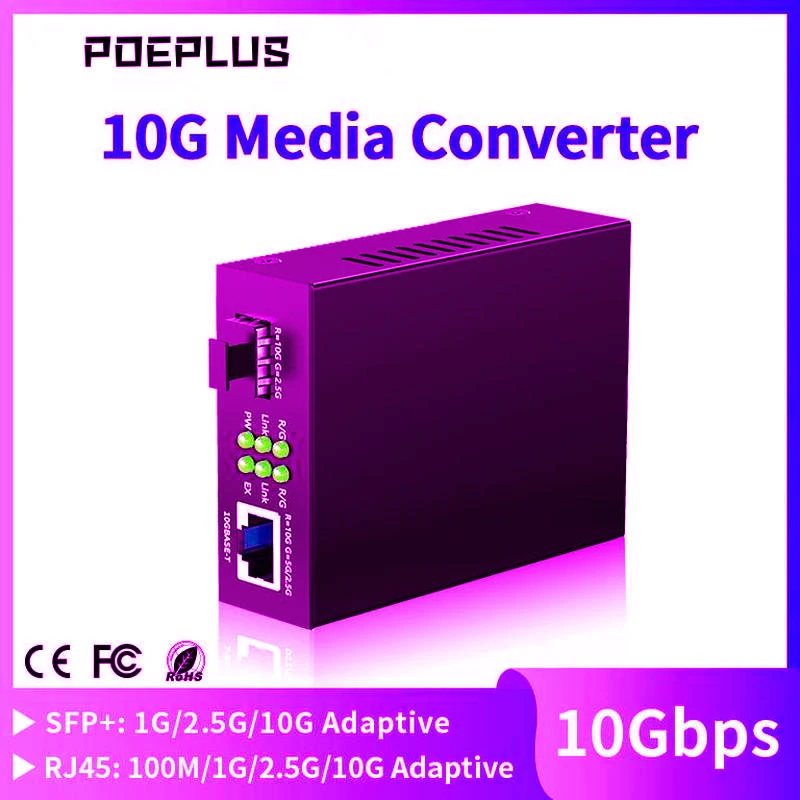 

10G SFP+ Fiber to RJ45 POE Media Converter||Transceiver 30W/90W POE Out| RJ45 to SFP+ 10/100/1000M/2.5G/10G Ethernet Converter