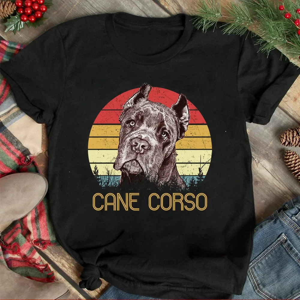 Italian Cane Corso Retro Sundown Graphic Dog Lovers Gift T Shirt. Short Sleeve 100% Cotton Casual T-shirts Loose Top Size S-3XL