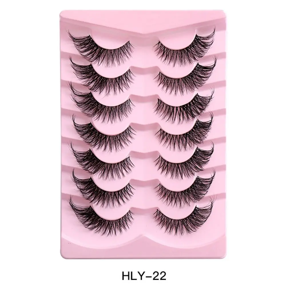 7 pairs/box Mink-like Hair Simulation Cat Eye Eyelashes Eye Elongated Wispy Faux Fluffy Cat Eye False Eyelashes