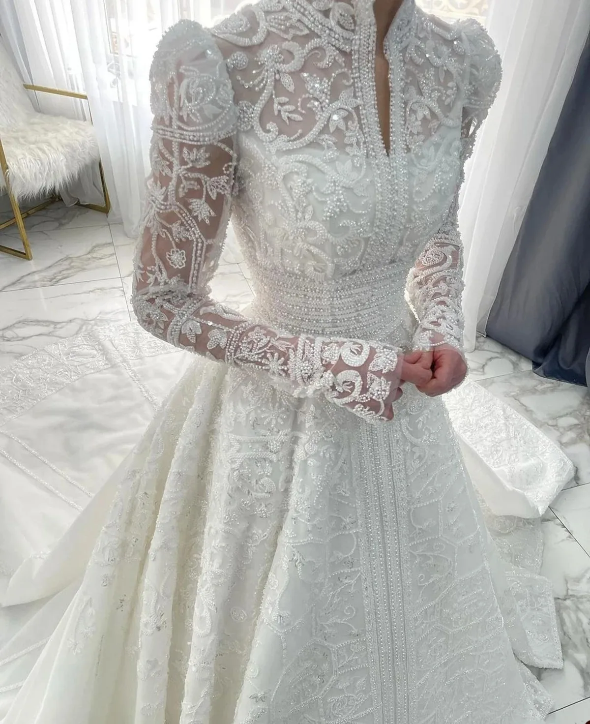Customized 2026 New Elegant A-Line Wedding Dresses Pearls Appliques Long Sleeve Bridal Gowns Prom Dresses Vestido De Novia