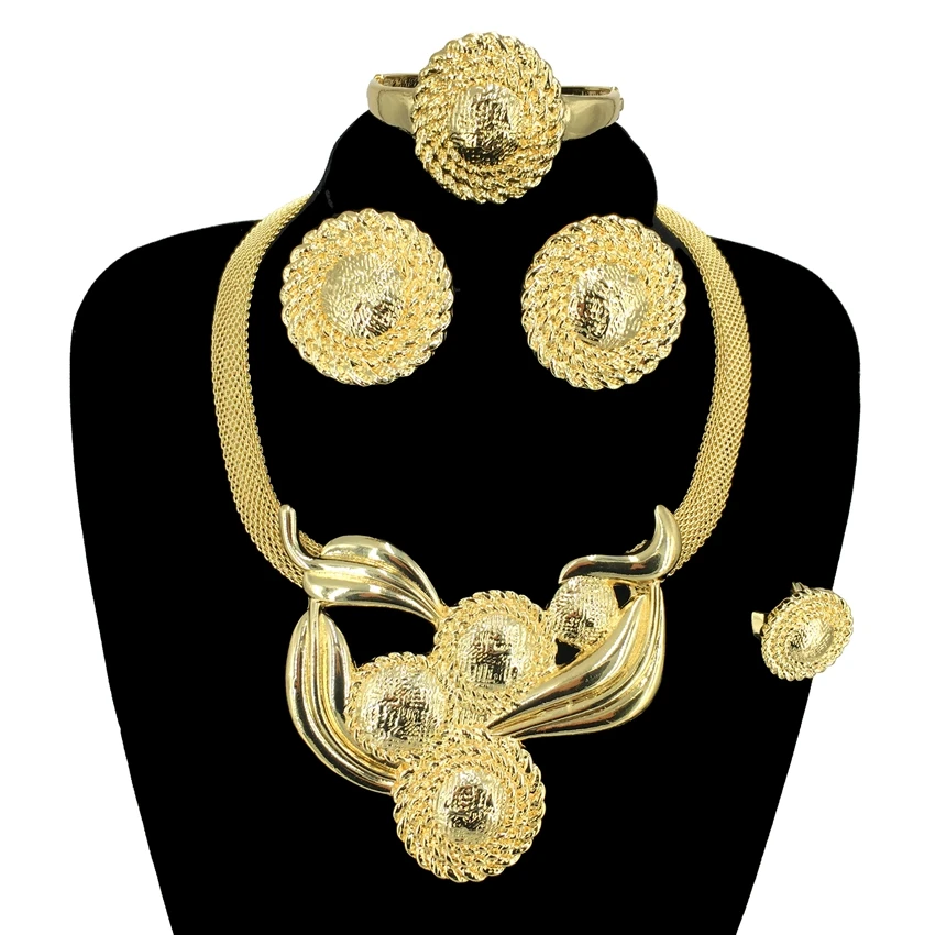 Hot Sale Italian Gold Plated Jewelry Women Party Big Flower Necklace Bold Jewelry Sets FHK14778