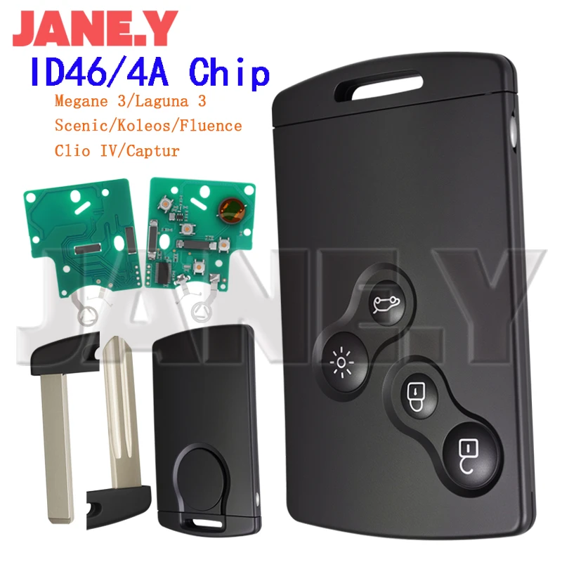 Chiave dell'automobile Fob ID46 Per Renault Megane 3 Laguna 3 Clio IV Koleos Scenic Captur Grand Fluence 4A Chip 434Mhz Keyless go Chiave A Distanza