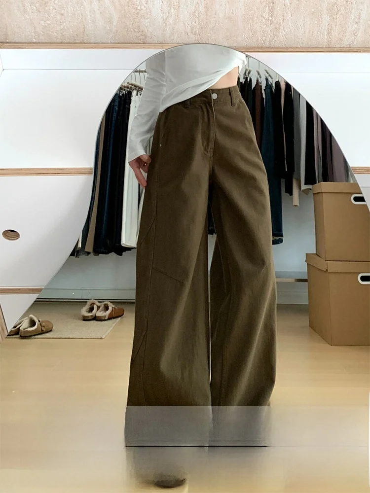 

High Waist Slim Fit American Style Denim Jeans Women's Spring New Thin High Waist Wide Leg Straight Cut Long Pants