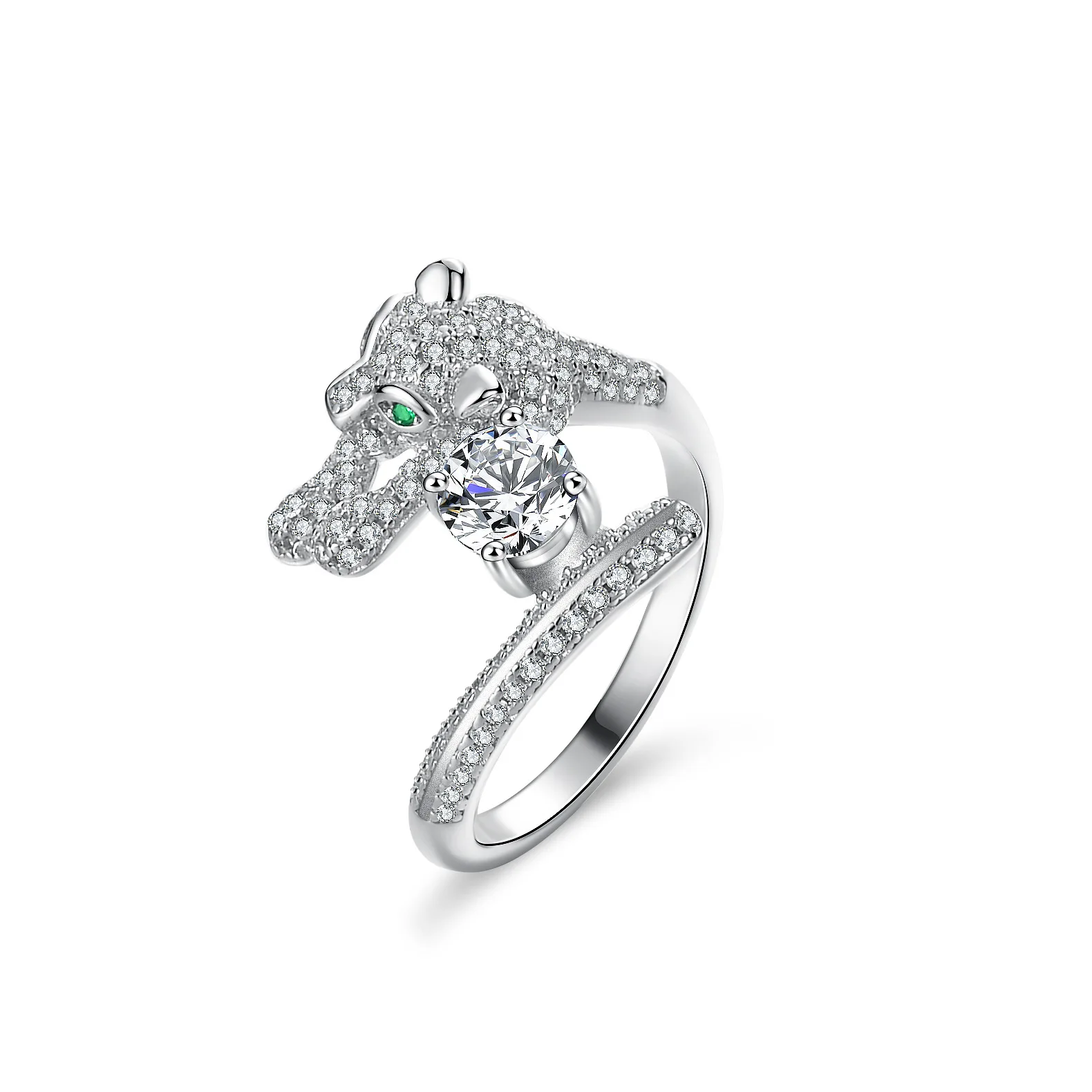 

Серебряное кольцо S925 с муассанитом для женщин, сверкающее кольцо с четырьмя когтями, дизайн головы леопарда, идеально подходит для повседневного ношения
