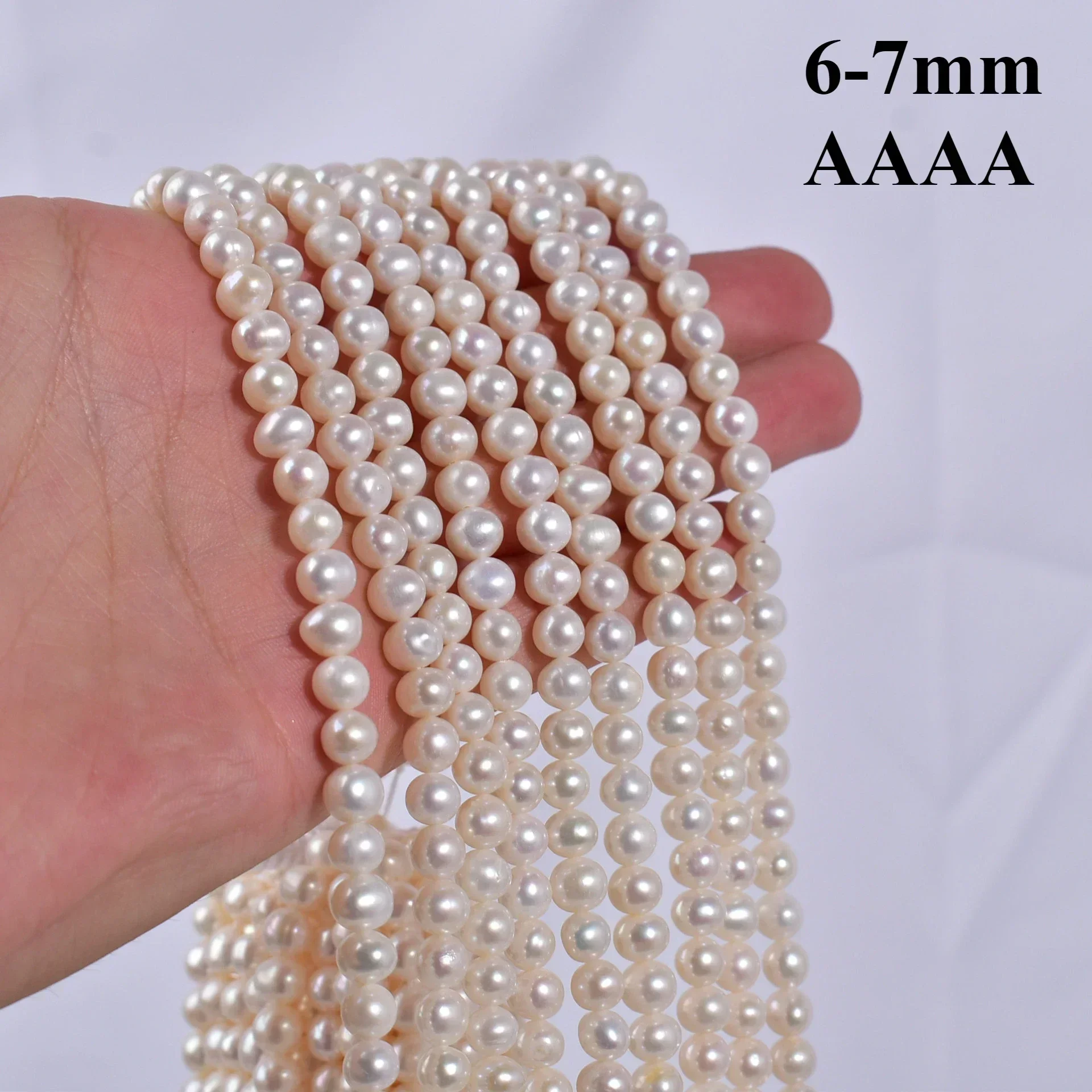 

6-7mm4A Luminous Silky-Smooth Natural Freshwater Round White Pearl Loose Bead Gift Jewelry MakeDIY Necklace Bracelet Accessories