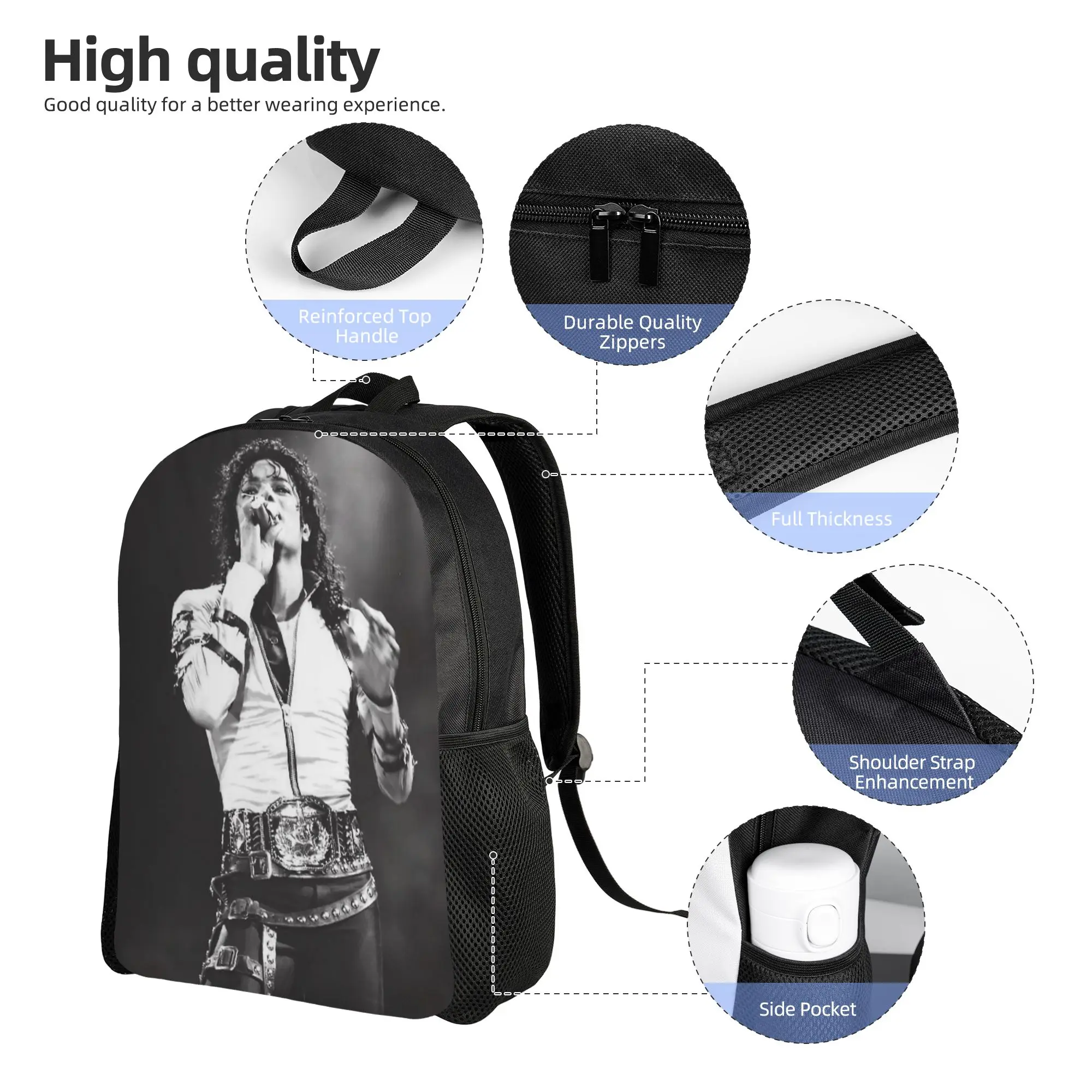 Michaels Jacksons MJ Backpack for Men Women Cool High School Hiking Travel Daypack  College Shoulder Bag Outdoor