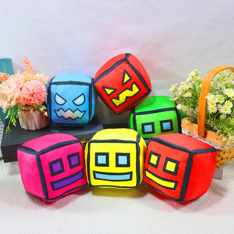12CM Geometry Dash Sprint Game Plush Doll Toy PP Cotton Filled Cube Expression Pack Toy Children Birthday Halloween Xmas Gifts