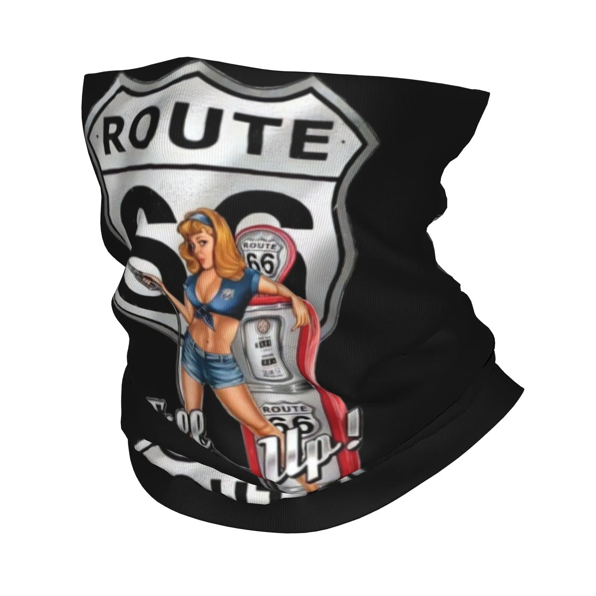 

Route 66 Gas Station Bandana Neck Cover Vintage American Road Sign Retro Car Magic Scarf Multi-use Headband Riding Breathable