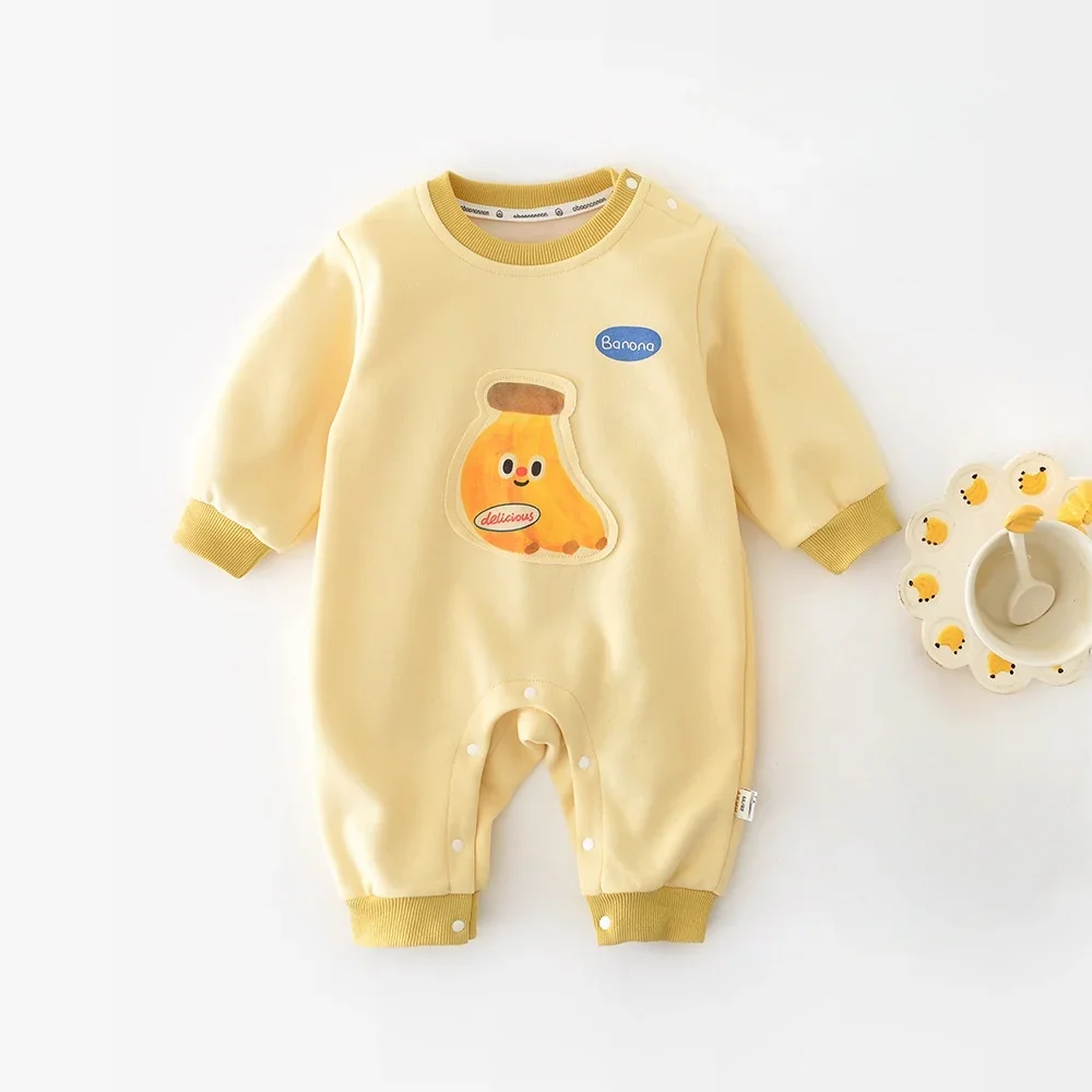 

2025 Autumn 0-24M Baby Banana Baby Romper 3D Cartoon Banana Patch Yellow Comfortable Newborn jumpsuit